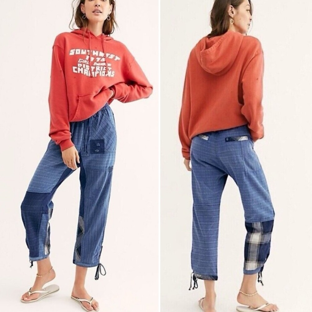 Free People Indigo Patchwork Ankle Pants